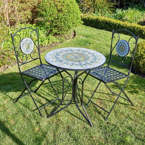 Round metal bistro set garden - set,