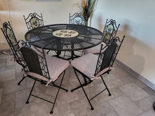 Wrought iron table and - , 6